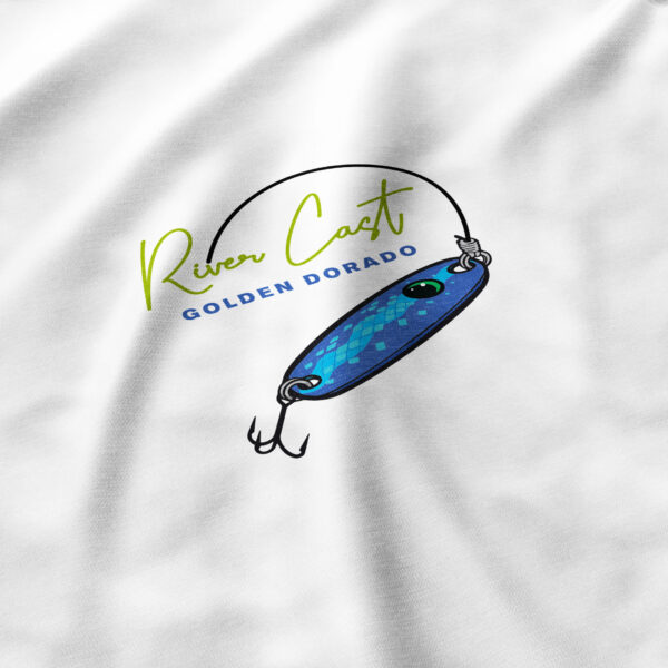 close up of fron of fish on tshirt with spoon lure